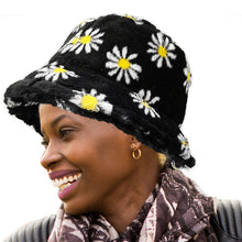 Load image into Gallery viewer, Black Floral Faux Fur Bucket Hat
