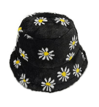 Load image into Gallery viewer, Black Floral Faux Fur Bucket Hat
