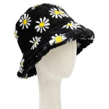 Load image into Gallery viewer, Black Floral Faux Fur Bucket Hat
