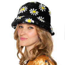 Load image into Gallery viewer, Black Floral Faux Fur Bucket Hat
