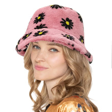 Cargar imagen en el visor de la galería, Pink Floral Faux Fur Bucket Hat
