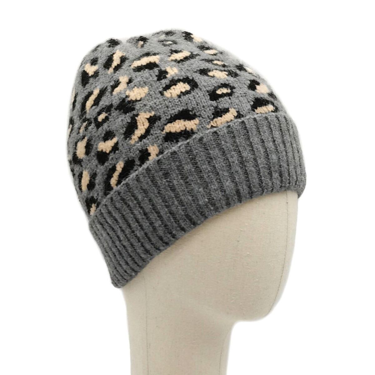 Gray Leopard Cuff Beanie