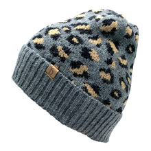 Load image into Gallery viewer, Gray Leopard Cuff Beanie
