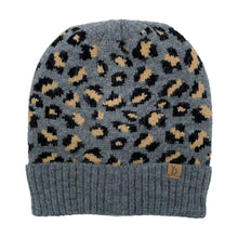 Load image into Gallery viewer, Gray Leopard Cuff Beanie
