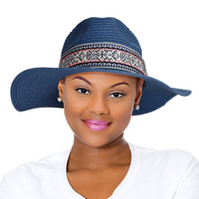 Load image into Gallery viewer, Blue Boho Navy Band Panama Hat
