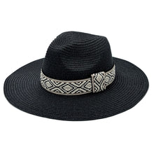 Load image into Gallery viewer, Black Straw Panama Fedora
