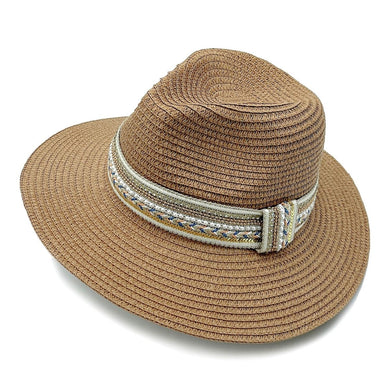 Camel Pearl Embellished Panama Hat