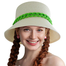 Load image into Gallery viewer, Green Chain Straw Bucket Hat

