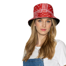 Load image into Gallery viewer, Red Bandana Reversible Bucket Hat
