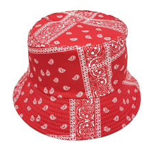 Load image into Gallery viewer, Red Bandana Reversible Bucket Hat
