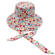 Load image into Gallery viewer, Red Floral Chin Tie Bucket Hat
