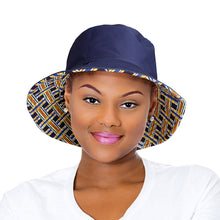 Load image into Gallery viewer, Navy Geometric Reversible Bucket Hat

