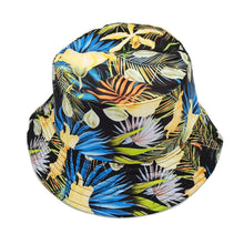 Load image into Gallery viewer, Blue Black Tropical Reversible Bucket Hat
