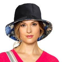 Load image into Gallery viewer, Blue Black Tropical Reversible Bucket Hat
