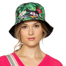 Load image into Gallery viewer, Green Black Tropical Reversible Bucket Hat
