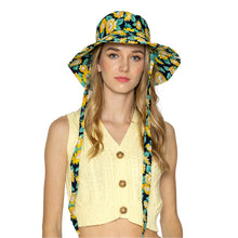 Load image into Gallery viewer, Navy Sunflower Chin Tie Bucket Hat
