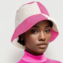 Cargar imagen en el visor de la galería, Bucket Hat Corduroy Pink and Cream Hat for Women
