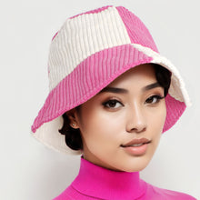Cargar imagen en el visor de la galería, Bucket Hat Corduroy Pink and Cream Hat for Women
