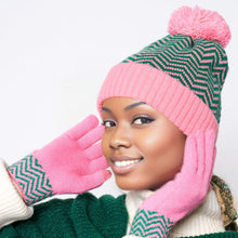 Load image into Gallery viewer, Pink Green Zig-Zag Beanie
