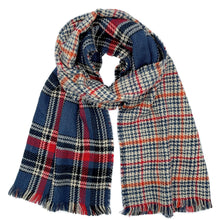 Load image into Gallery viewer, Navy Plaid Houndstooth Reversible Scarf
