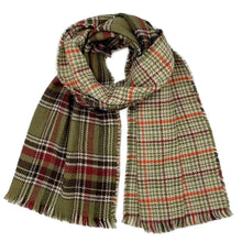 Load image into Gallery viewer, Olive Plaid Houndstooth Reversible Scarf
