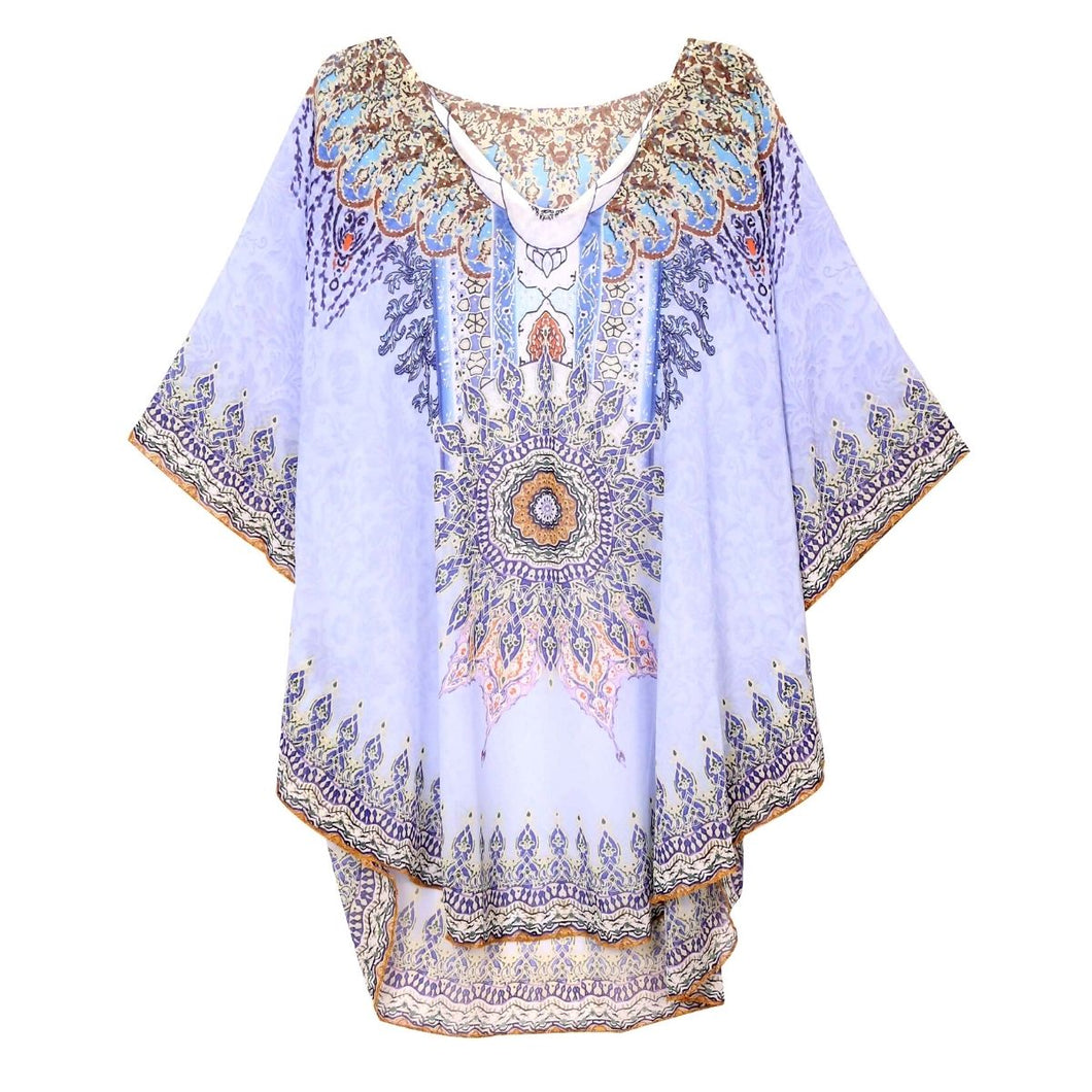 Blue African Print Rouned Poncho