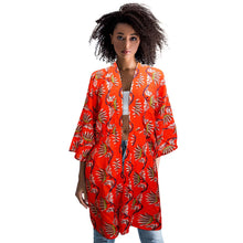 Load image into Gallery viewer, Orange Oriental Flower Long Kimono
