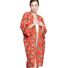 Load image into Gallery viewer, Orange Oriental Flower Long Kimono
