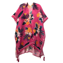 Cargar imagen en el visor de la galería, Fuchsia Tropical Floral Tassel Kimono
