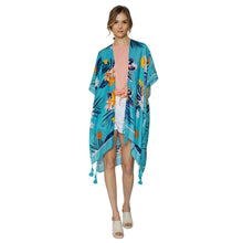 Cargar imagen en el visor de la galería, Turquoise Tropical Floral Tassel Kimono
