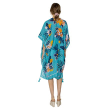 Load image into Gallery viewer, Turquoise Tropical Floral Tassel Kimono
