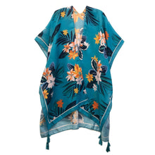 Load image into Gallery viewer, Turquoise Tropical Floral Tassel Kimono
