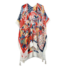 Load image into Gallery viewer, Red Mixed Pattern Tassel Kimono
