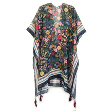 Load image into Gallery viewer, Black Border Floral Tassel Kimono

