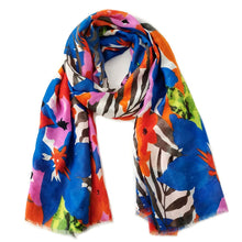 Load image into Gallery viewer, Long Blue Watercolor Floral Scarf
