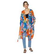 Load image into Gallery viewer, Blue Floral Watercolor Tassel Kimono
