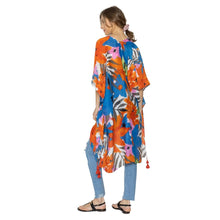 Load image into Gallery viewer, Blue Floral Watercolor Tassel Kimono
