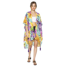 Load image into Gallery viewer, Purple Floral Watercolor Tassel Kimono
