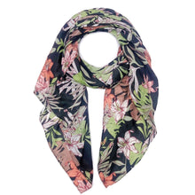 Load image into Gallery viewer, Long Black Palm Leaf Print Scarf
