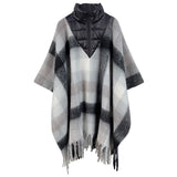 Fringe Poncho Poly Black Plaid Long Zip for Women