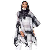 Fringe Poncho Poly Black Plaid Long Zip for Women