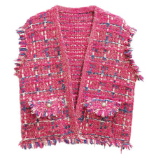 Cargar imagen en el visor de la galería, Vest Plaid Tweed Pink Vest for Women
