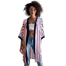 Load image into Gallery viewer, White and Navy Pin Stripe Kimono
