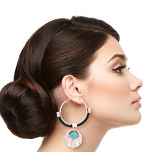 Load image into Gallery viewer, Burnished Silver Turquoise Shell Hoops
