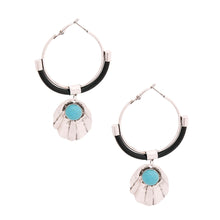Load image into Gallery viewer, Burnished Silver Turquoise Shell Hoops
