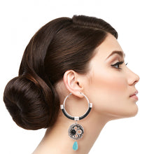 Load image into Gallery viewer, Burnished Silver Turquoise Drop Hoops
