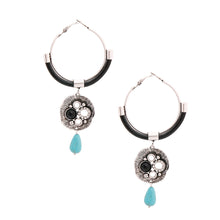 Load image into Gallery viewer, Burnished Silver Turquoise Drop Hoops
