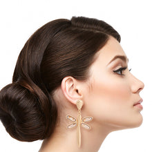 Cargar imagen en el visor de la galería, Gold Crystal Dragonfly Earrings
