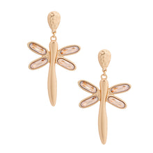 Load image into Gallery viewer, Gold Crystal Dragonfly Earrings
