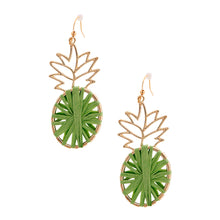 Load image into Gallery viewer, Green Raffia Pineapple Earrings
